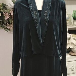 USA Coldwater Creek Green Velvet sleeveless Maxi Dress with  LS Shrug Sz PL